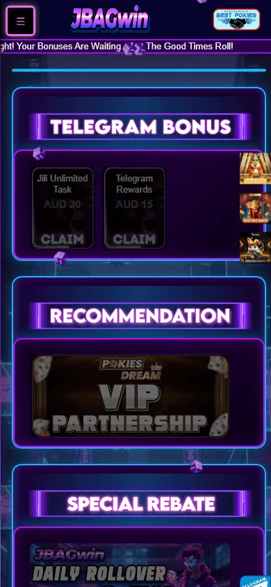 Jbagwin Casino promotions screen on a mobile device